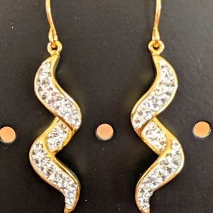 Brass JCM Malaysia crystal swirl dangle earrings